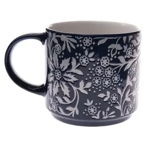 Hrnček 390 ml, tmavo modrý, kvetinový% vyobraziť