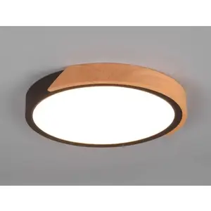 Stropné LED osvetlenie Jano 31 cm, drevo/čierny kov, okrúhle% vyobraziť