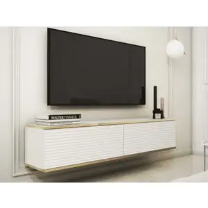 Závesná TV skrinka Orfeo, 135 cm, biela štruktúra/zlatá% vyobraziť