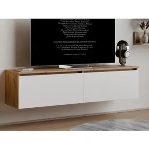 Závesná TV skrinka Asko Living, 135 cm, dub artisan/biela% vyobraziť