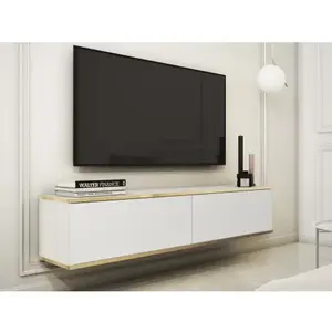 Závesná TV skrinka Orfeo, 135 cm, biela/zlatá% vyobraziť