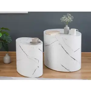 Súprava oválnych stolíkov Alvo, imitácia biely mramor, 2 ks% vyobraziť