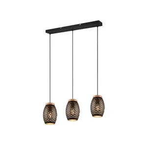 Závesné stropné osvetlenie Bidar 71 cm, černý kov/dřevo, 3 svítidla% vyobraziť