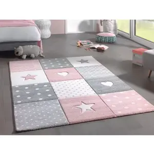 Detský koberec Diamond Kids 120x170 cm, ružový, hviezdy a srdce% vyobraziť