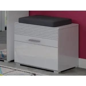 Predsieňová lavica s botníkom Linus, biela lesk% vyobraziť