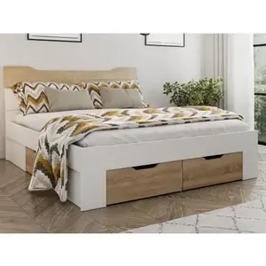 Posteľ s úložnými zásuvkami Asko 180x200 cm, biela/dub sonoma% vyobraziť