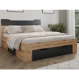 Posteľ s úložnými zásuvkami Asko 180x200 cm, dub artisan/antracit% vyobraziť