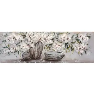Ručne maľovaný obraz Kvetinové zátišie 120x40 cm, olejomaľba% vyobraziť