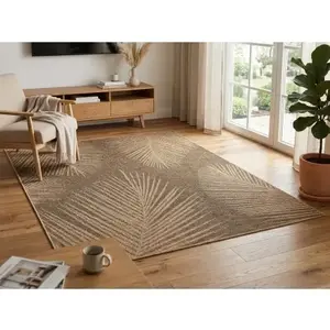 Vonkajší/vnútorný koberec Kenzy 160x230 cm, béžový s listami% vyobraziť