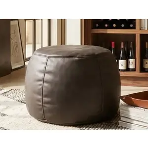 Kulatý taburet Letycja, hnedo-šedá látka vo vintage optike kože% vyobraziť