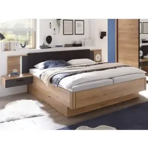 Posteľ s nočnými stolíkmi a osvetlením Aschau 180x200 cm, dub mauvella/grafit% vyobraziť