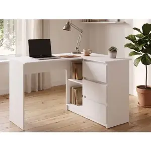 Rohový písací stôl s regálom Marcus, biely% vyobraziť