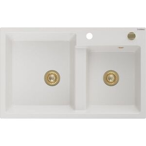 MEXEN/S - Tomas granitový drez 2-bowl 800x500 mm, biela, + zlatý sifón 6516802000-20-G vyobraziť
