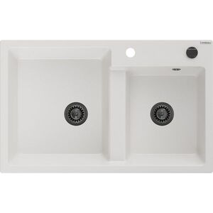 MEXEN/S - Tomas granitový drez 2-bowl 800 x 500 mm, biela, + čierny sifón 6516802000-20-B vyobraziť