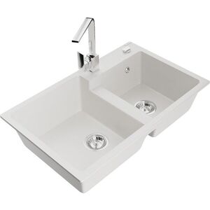 MEXEN/S - Tomas granitový drez 2-bowl vrátane batérie Rita, biela 6516-20-670300-00 vyobraziť
