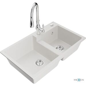 MEXEN/S - Tomas granitový drez 2-bowl vrátane batérie Savita, biela 6516-20-672601-00 vyobraziť