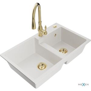 MEXEN/S - Tomas granitový drez 2-bowl vrátane batérie Savita, biela 6516-20-672601-50 vyobraziť