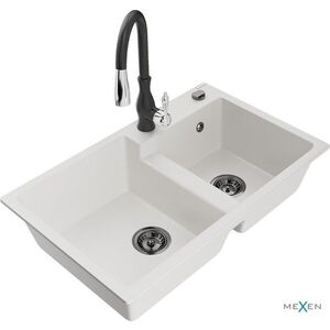 MEXEN/S - Tomas granitový drez 2-bowl vrátane batérie Savita, biela 6516-20-672601-70 vyobraziť