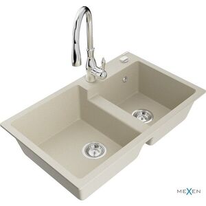 MEXEN/S - Tomas granitový drez 2-bowl vrátane batérie Savita, béžová 6516-69-672601-00 vyobraziť