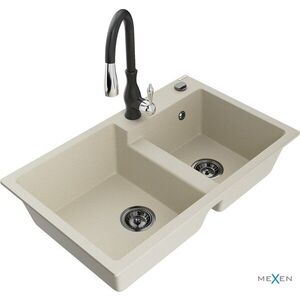 MEXEN/S - Tomas granitový drez 2-bowl vrátane batérie Savita, béžová 6516-69-672601-70 vyobraziť