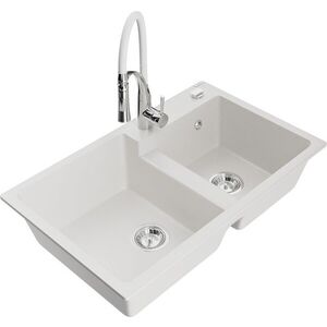 MEXEN/S - Tomas granitový drez 2-bowl vrátane batérie Aster, biela 6516-20-73450-02 vyobraziť
