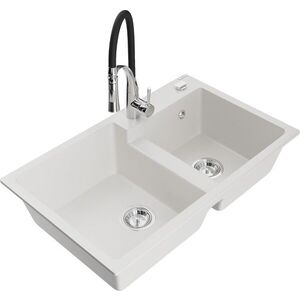 MEXEN/S - Tomas granitový drez 2-bowl vrátane batérie Aster, biela 6516-20-73450-07 vyobraziť