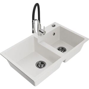 MEXEN/S - Tomas granitový drez 2-bowl vrátane batérie Aster, biela 6516-20-73450-07-B vyobraziť