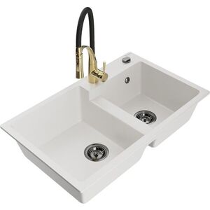 MEXEN/S - Tomas granitový drez 2-bowl vrátane batérie Aster, biela 6516-20-73450-57-B vyobraziť