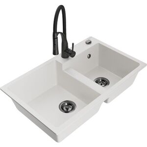 MEXEN/S - Tomas granitový drez 2-bowl vrátane batérie Aster, biela 6516-20-73450-70-B vyobraziť