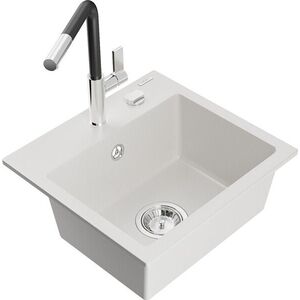 MEXEN/S - Milo granitový drez 1-miska vrátane batérie Flora, biela 6505-20-670401-07 vyobraziť