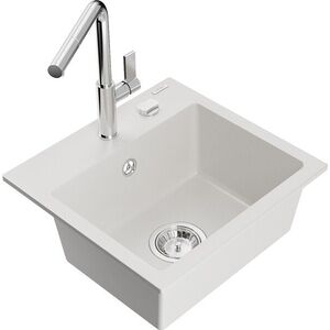 MEXEN/S - Milo granitový drez 1-miska vrátane batérie Flora, biela 6505-20-670401-00 vyobraziť