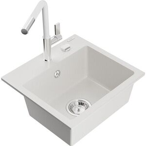 MEXEN/S - Milo granitový drez 1-miska vrátane batérie Flora, biela 6505-20-670401-02 vyobraziť