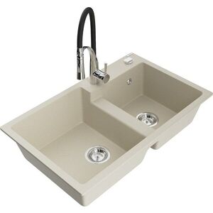 MEXEN/S - Tomas granitový drez 2-bowl vrátane batérie Aster, béžová 6516-69-73450-07 vyobraziť