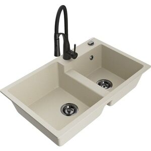 MEXEN/S - Tomas granitový drez 2-bowl vrátane batérie Aster, béžová 6516-69-73450-70-B vyobraziť