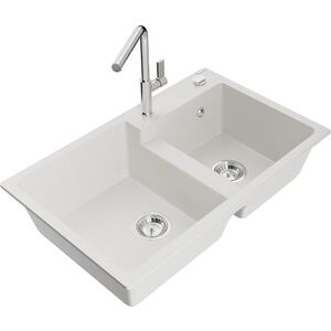 MEXEN/S - Tomas granitový drez 2-bowl vrátane batérie Flora, biela 6516-20-670401-00 vyobraziť