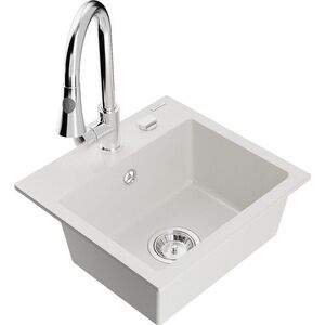 MEXEN/S - Milo granitový drez 1-miska vrátane batérie Elia, biela 6505-20-670101-00 vyobraziť