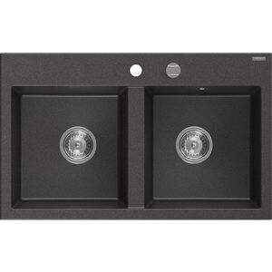 MEXEN - Hektor granitový drez 2-bowl 800 x 480 mm, čierna kropenatá, sifón chróm 6521802000-76 vyobraziť