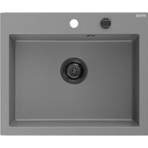 MEXEN/S - Elix granitový drez 1-miska 600 x 500 mm, sivý, sifón čierna 6525601005-71-B vyobraziť