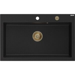 MEXEN/S - Elix granitový drez 1-miska 800 x 500 mm, čierna, sifón zlatá 6527801005-77-G vyobraziť