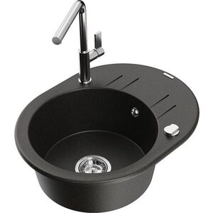 MEXEN/S - Kevin granitový drez 1-miska s odkvapkávačom vrátane batérie Flora, čierna/zlatá metalik 6517-75-670401-00 vyobraziť