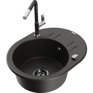 MEXEN/S - Kevin granitový drez 1-miska s odkvapkávačom vrátane batérie Flora, čierna/zlatá metalik 6517-75-670401-07-B vyobraziť