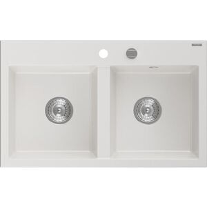 MEXEN - Hektor granitový drez 2-bowl 800 x 480 mm, biela, sifón chróm 6521802000-20 vyobraziť