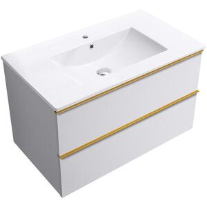 CERANO - Kúpeľňová skrinka Velora - biela matná, úchytka zlatá + keramické umývadlo Todo - 81x55x46, 5 CER-665152 vyobraziť