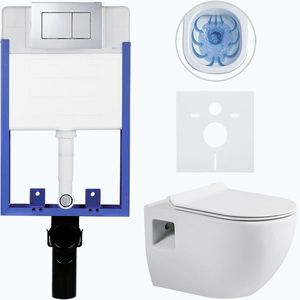 CERANO - Kompletný podomietkový WC set Lite/Dure - biela lesklá - WC tlačidlo Classic, chróm - na zamurovanie - 51x35 CER-665869 vyobraziť