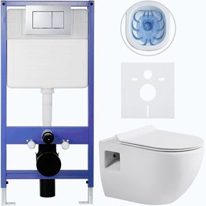 CERANO - Kompletný podomietkový WC set Lite/Dure - biela lesklá - WC tlačidlo Classic, chróm - predstenová inštalácia/sadrokartón - 51x35 CER-665872 vyobraziť
