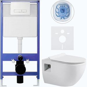 CERANO - Kompletný podomietkový WC set Lite/Dure - biela lesklá - WC tlačidlo Slim, biele - predstenová inštalácia / sadrokartón - 51x35 CER-665878 vyobraziť