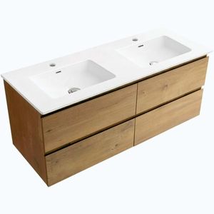 CERANO - Kúpeľňová skrinka Carole - dub medový + keramické dvojumývadlo Novo - biela lesklá - 121x49, 5x46, 5 CER-979863 vyobraziť
