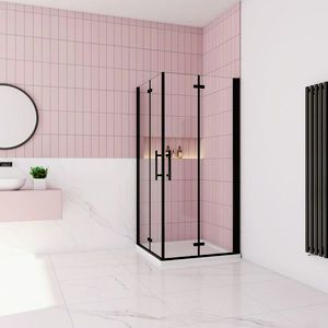 H K - Sprchovací kút MELODY BLACK R1180, 110x80 cm so zalamovacími dverami vrátane sprchovej vaničky z liateho mramoru SE-MELODYBLACKR1180/THOR-11080 vyobraziť