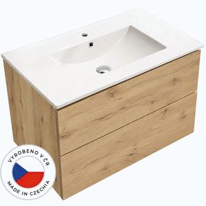 CERANO - Koupelnová skříňka Adele - dub zlatý Craft + keramické umyvadlo Todo - bílá lesklá - 81x61, 7x46, 5 CER-633529 vyobraziť