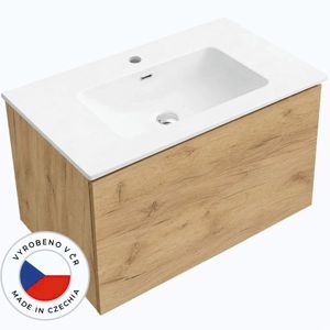 CERANO - Koupelnová skříňka Adele - dub zlatý Craft + keramické umyvadlo Novo - bílá lesklá - 81x41, 5x46, 5 CER-656393 vyobraziť